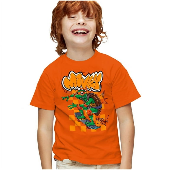 Tales of the Teenage Mutant Ninja Turtles Mikey Skateboard Kids T Shirt for Youth Boys and Girls, Orange, X-Small