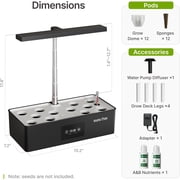 Suncoze 12 Pod Hydroponic Growing System, Indoor Herb Garden with 24W LED Grow Light, 4L Water Tank, Black