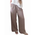 thumbnail image 2 of Women's High Waisted Drawstring Pockets Wide Leg Pants Woman Plaid Trousers for Casual Summer HOT Coffee S, 2 of 10