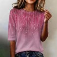 thumbnail image 2 of Abstract Geometric Print Top for Women, Crew Neck Half Sleeve Loose Fit Tunic Blouse - Lightweight Casual Summer Tee Shirt Pink S, 2 of 7