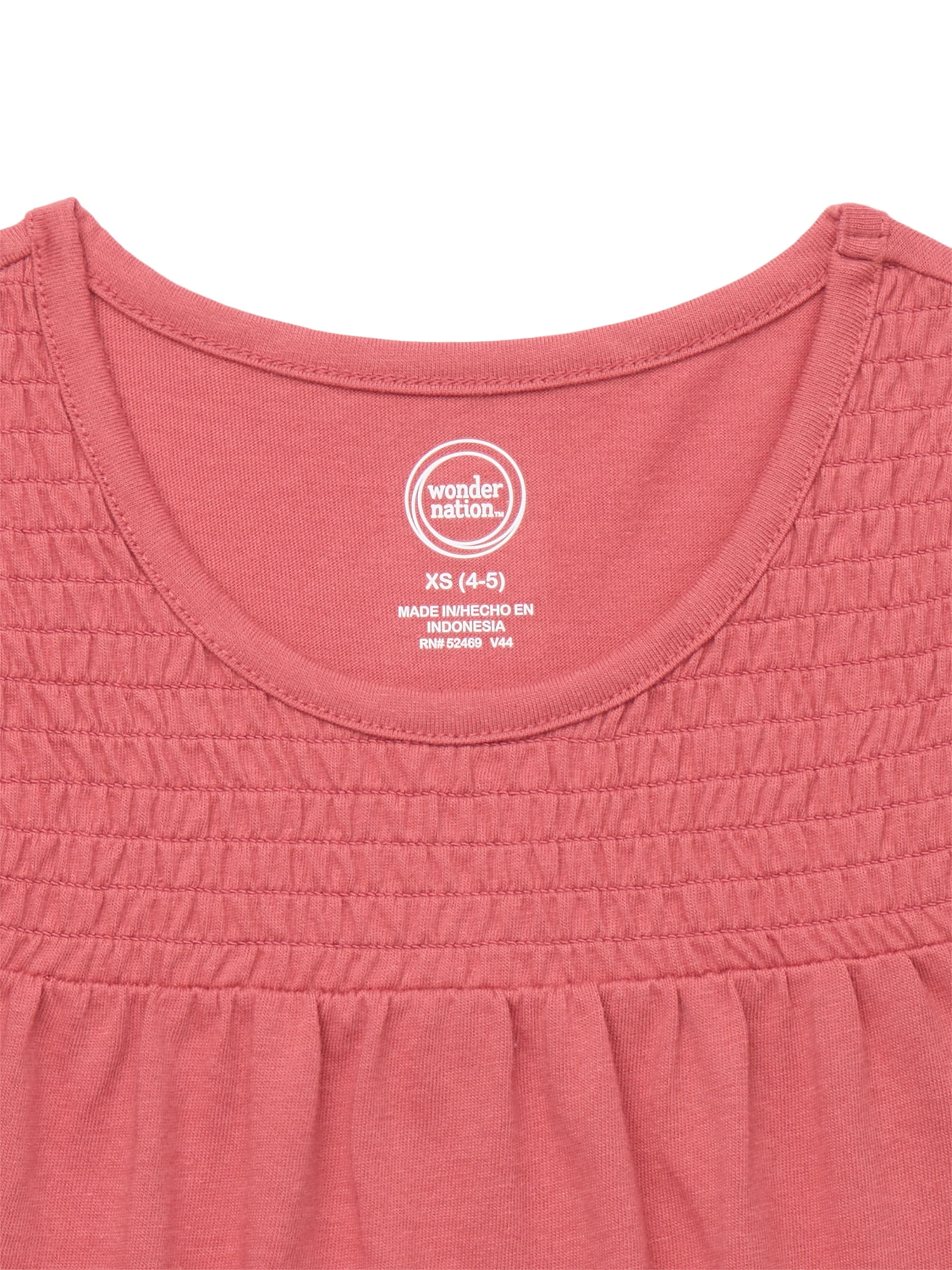 Wonder Nation Girls Smocked Flutter Sleeve Top, Sizes 4-18 & Plus