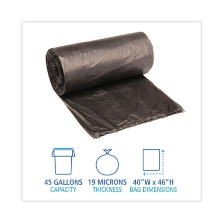 Boardwalk V8046EKKR01 High-Density Can Liner, 40x46, 40-45gal, 19mic Equiv., Black (25 Bag/Roll, 6 Roll/Carton)
