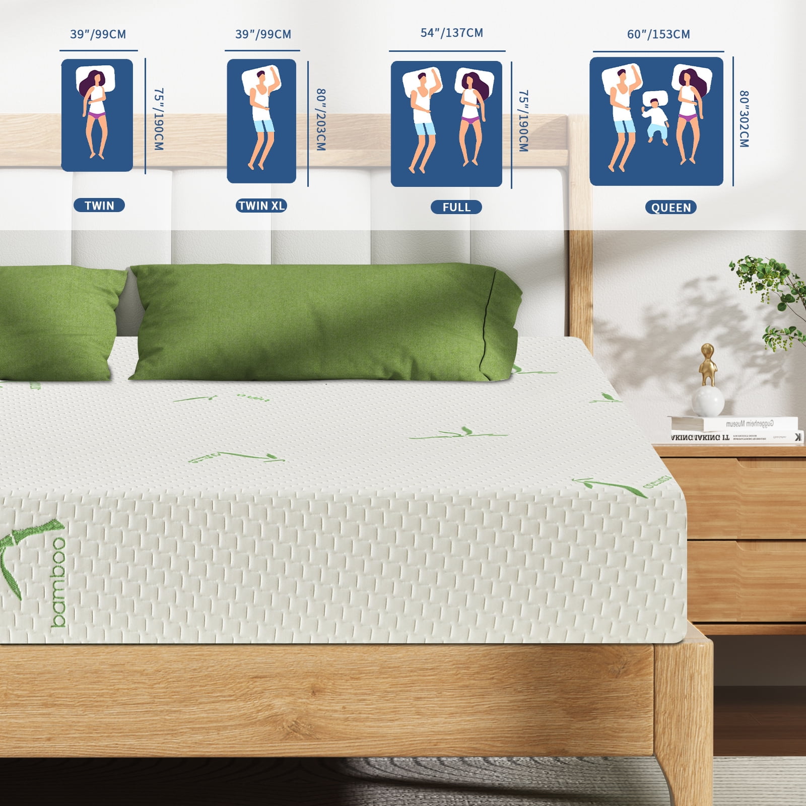 BMMB 8 Inch Twin size Memory Foam Mattress with Breathable Bamboo Fabric Cover in a Box for Kids, CertiPUR-US Certified