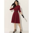 thumbnail image 2 of Vestido de tubo Allegra K para Mujer manga 3/4 Cuello Alto elegante línea A Vino Rojo L, 2 of 6