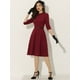 thumbnail image 2 of Vestido de tubo Allegra K Para Mujer Manga 3/4 Cuello Alto Elegante Línea A Vino Rojo M, 2 of 6