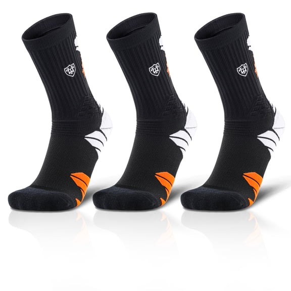 Mqamex 3 Pairs Men's Compression Athletic Crew Socks,Size 9-13,Moisture Wicking Cushioned Sports Socks Arch Support