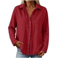 thumbnail image 6 of Asxite Womens Fall Tops Winter Casual Cotton Linen Solid Lapel Collar Snap Button Long Sleeve Pocket Shirts, 6 of 7