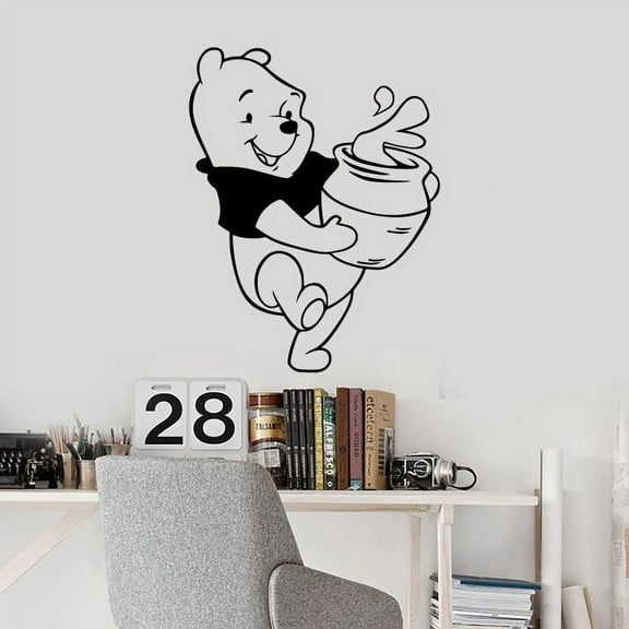 Cute Winnie The Pooh And Sweet Hunny Pooh Bear Pooh Loves Hunny Silhouette Vinyl Sticker Wall Art Decoration Decal For Kids Baby Girl Baby Boy Room Home Room Wall Sticker Decal Size (20x20 inch)