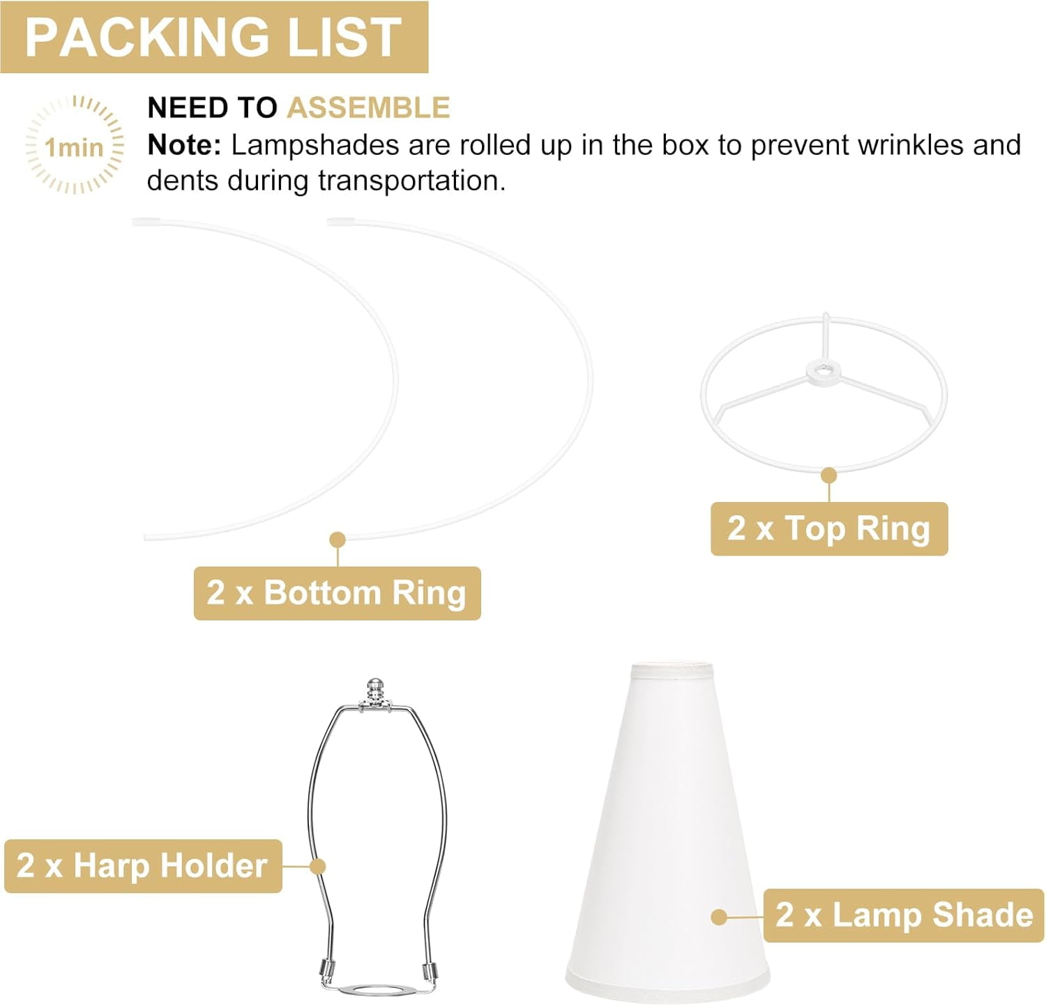 White Lamp Shades Set of 2, Empire Large Lamp Shades for Table Lamps Floor Lamps, 6" Top x 16" Bottom x 10.8" High, Natural Linen Lampshades Replacement, Spider, Harp Holders Included, Easy Assembly