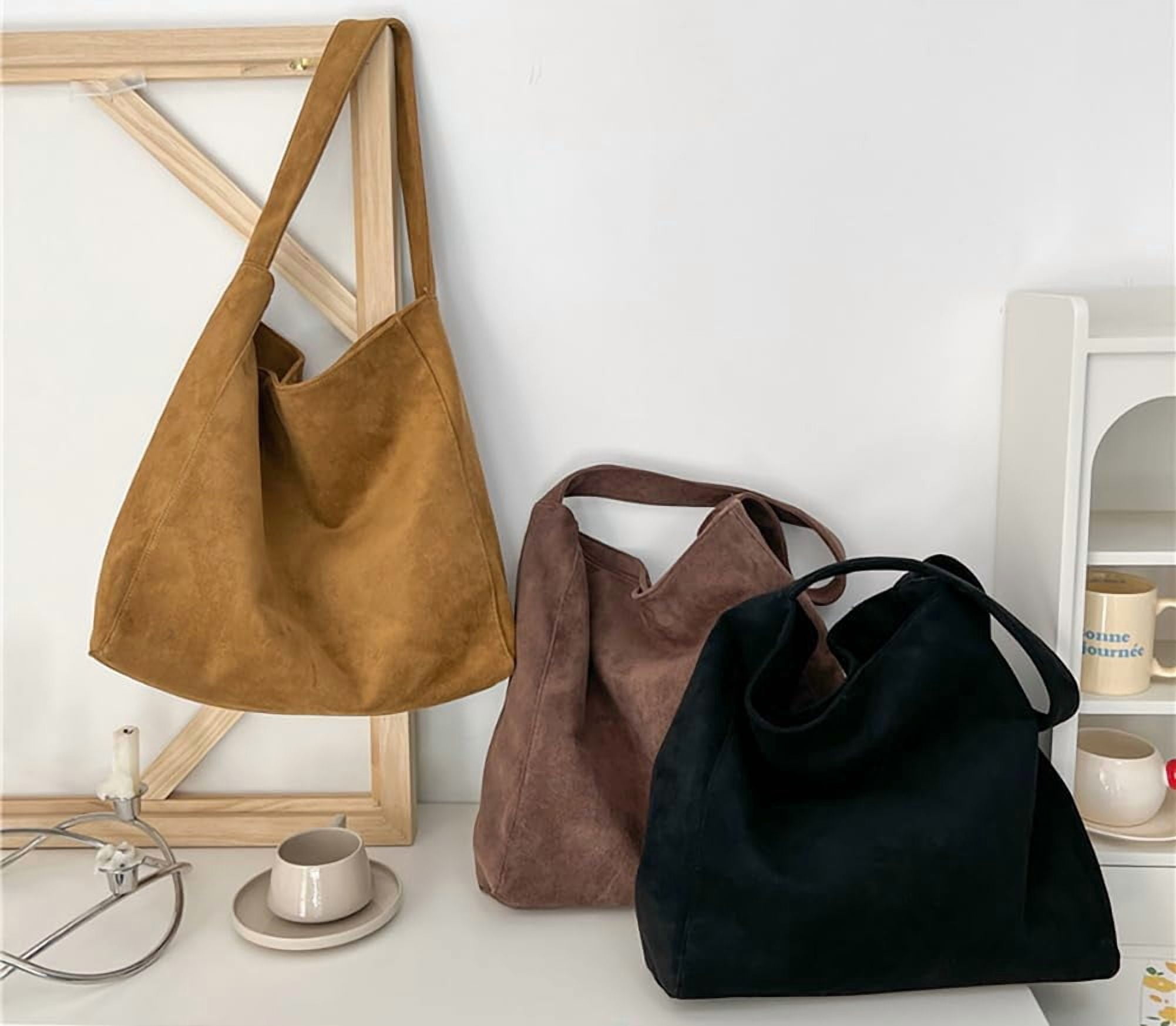 Lohol Large Suede Tote Bag For Women Slouchy Shoulder Bags Suede Purses Women’s Satchel Bag Work Handbag Crescent Bag Travel Winter(Coffee)