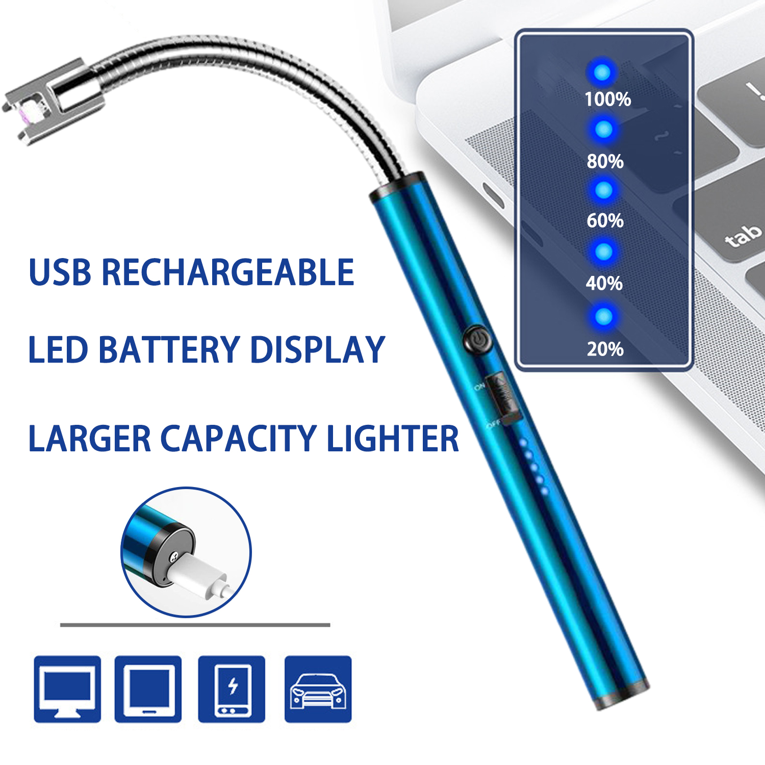 Electric Candle Lighter - Easy & Safe Long Lighter for Candles - 360 Electric Arc Lighter - USB Lighters Rechargeable Electric Lighter - Flameless Lighters Rechargeable - Stove & Candle Lighters