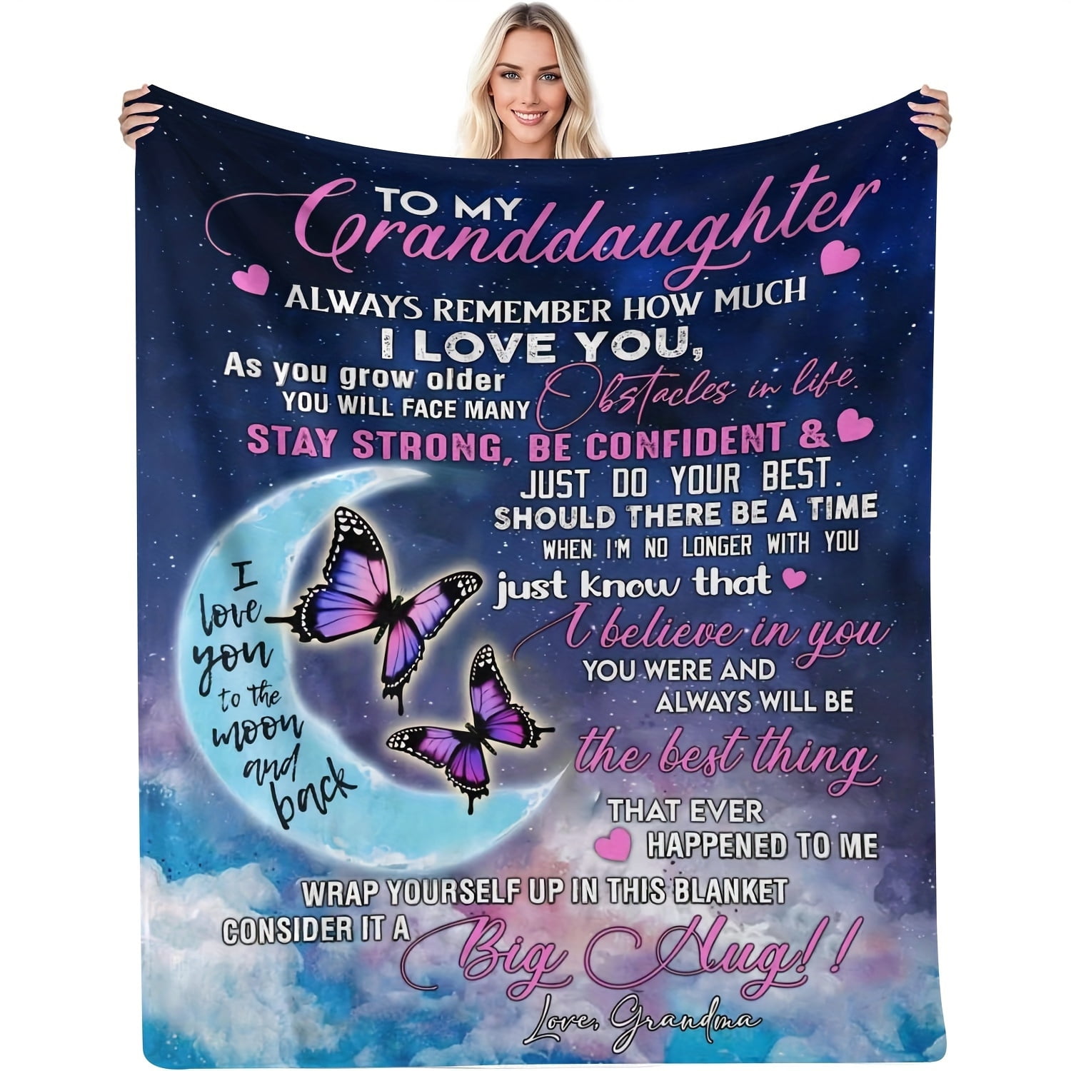 Cozy Flannel 'to My Granddaughter' Love Blanket Soft Warm All-Season Sofa Throw with Inspirational Message & Butterfly Design Perfect Birthday Gift from Grandma Flannel Blanket