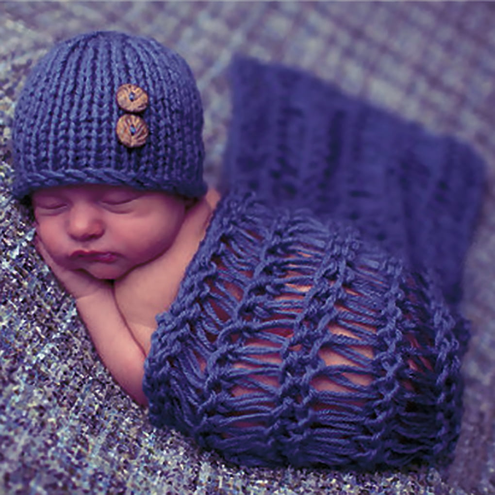 welvaart Doornen routine DALX Navy Blue Head Circumference 40cm New Born Baby Crochet Knitted Hats  Caps for Photography - Walmart.com