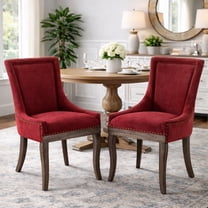 Dining Chairs Set of 2, LEGAHOME Wine Red Fabric Upholstered Dining Chairs, Mid-century Kitchen Chairs with High Back, Bronze Nail Head, Solid Wood Legs, Wine Red, 2 Pcs