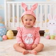 thumbnail image 2 of Huowey Girls Baby Toddler Easter Outfits Ruffles Crewneck Long Sleeve Solid Color Rabbit Embroider Romper Bodysuits Hat Set Fashionable Cozy 2 Piece Clothes Sets,Pink,12-18 Months, 2 of 9