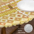 thumbnail image 3 of Yellow Khaki Boho Round Tablecloth, Fitted Table Cover with Elastic for 45"-54" Round Tables, Vintage Ethnic Tribe Abstract Art Table Cloth Outdoor Indoor Dinning Party Waterproof Tablecloths, 3 of 7