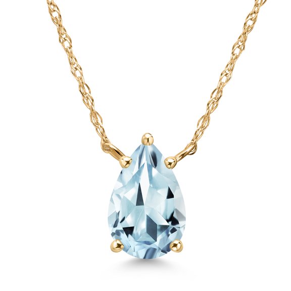 Gem Stone King 14K Yellow Gold Sky Blue Aquamarine Pendant Necklace for Women | 0.90 Cttw | Gemstone March Birthstone | Pear Shape 8X6MM | With 18 inch Chain