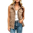 thumbnail image 4 of Women's Casual Cargo Vest Zip Up Sleeveless Drawstring Waist Utility Waistcoat Multi Pockets Outdoor Travel Layering Gilet Jacket Khaki, 4 of 8