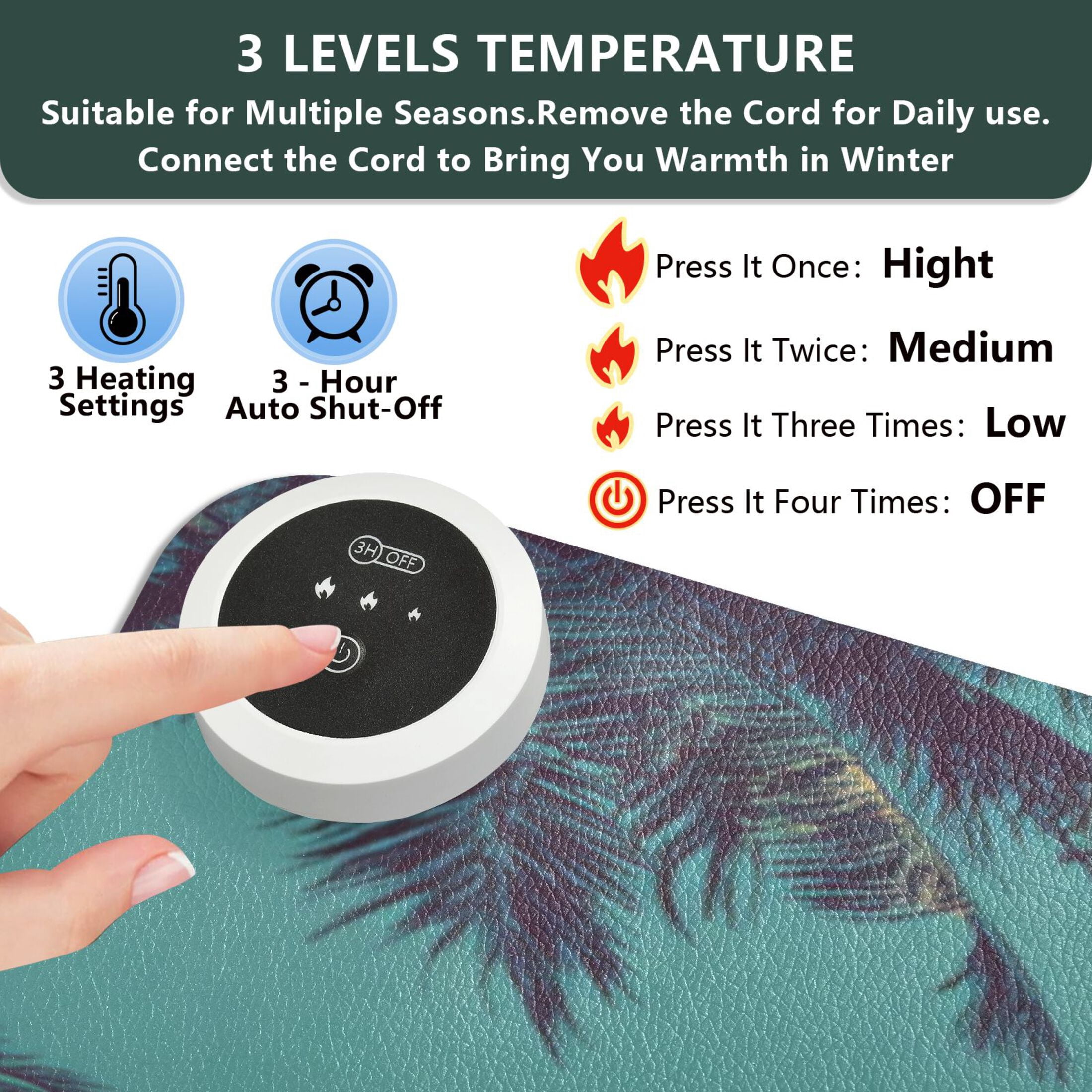 Large Heated Desk Mat Mouse Pad 31.5"x13"PU Leather Graphene Heating Desk Warmer with 3 Temperature Settings 110V US Plug Non-Slip Warm Pad for Home, Office, and Gaming Retro Bike Tropical Sunset