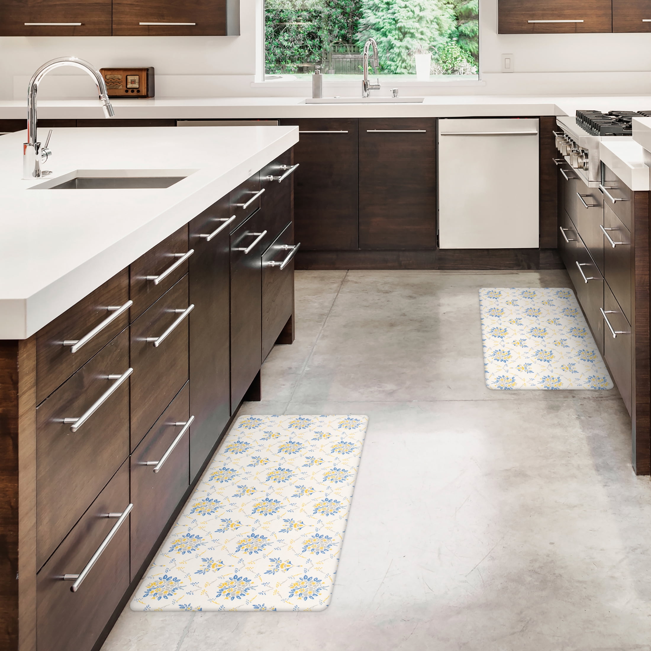 Apache Mills Cushion Comfort Muted Floral Kitchen Anti-Fatigue Mat, 18" x 30" & 20" x 41", 2 pack