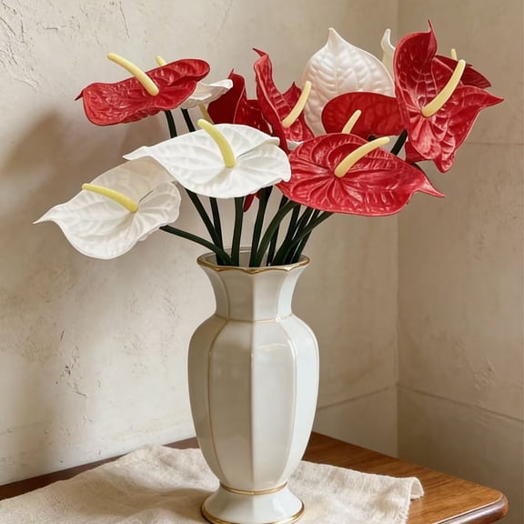 26" Real Touch Anthuriums, Plant Artificial Tropical Flower with Long Stem Faux Floral Arrangement for DIY Vase Table Centerpiece Home Office Wedding Decor