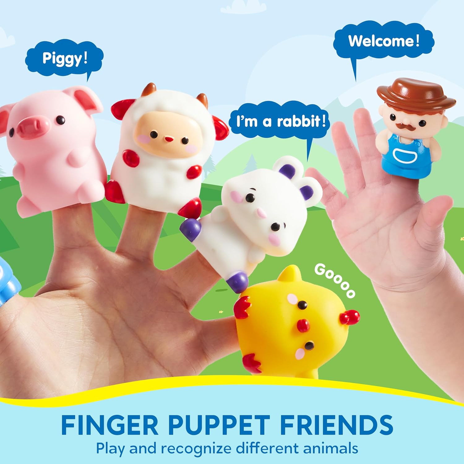 Joyfy Juguetes Educativos Montessori para Niños Pequeños de 1 2 3 Años, Tren de Contar, Emparejar y Clasificar con 9 Animales de Granja y 1 Títere de Dedo de Granjero, Regalo de Navidad y Cumpleaños para Bebés Niños y Niñas 4