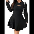 thumbnail image 2 of Conjunto de 2 Piezas de Suéter, Vestido, Capa Sin Mangas y Cárdigan Corto de Larga para Mujer, Color Negro, Talla XS, 2 of 7