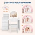 thumbnail image 3 of Kids Vanity Table and Chair Set Princess Vanity with Lighted Mirror, Drawers and Storage Shelves Makeup & Dressing Desk for Little Girls White, 3 of 8