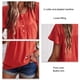 thumbnail image 3 of Camiseta informal de verano con cuello en U y mangas cortas con volantes y ribete de botones en la parte superior del busto plisado para mujer, 3 of 7