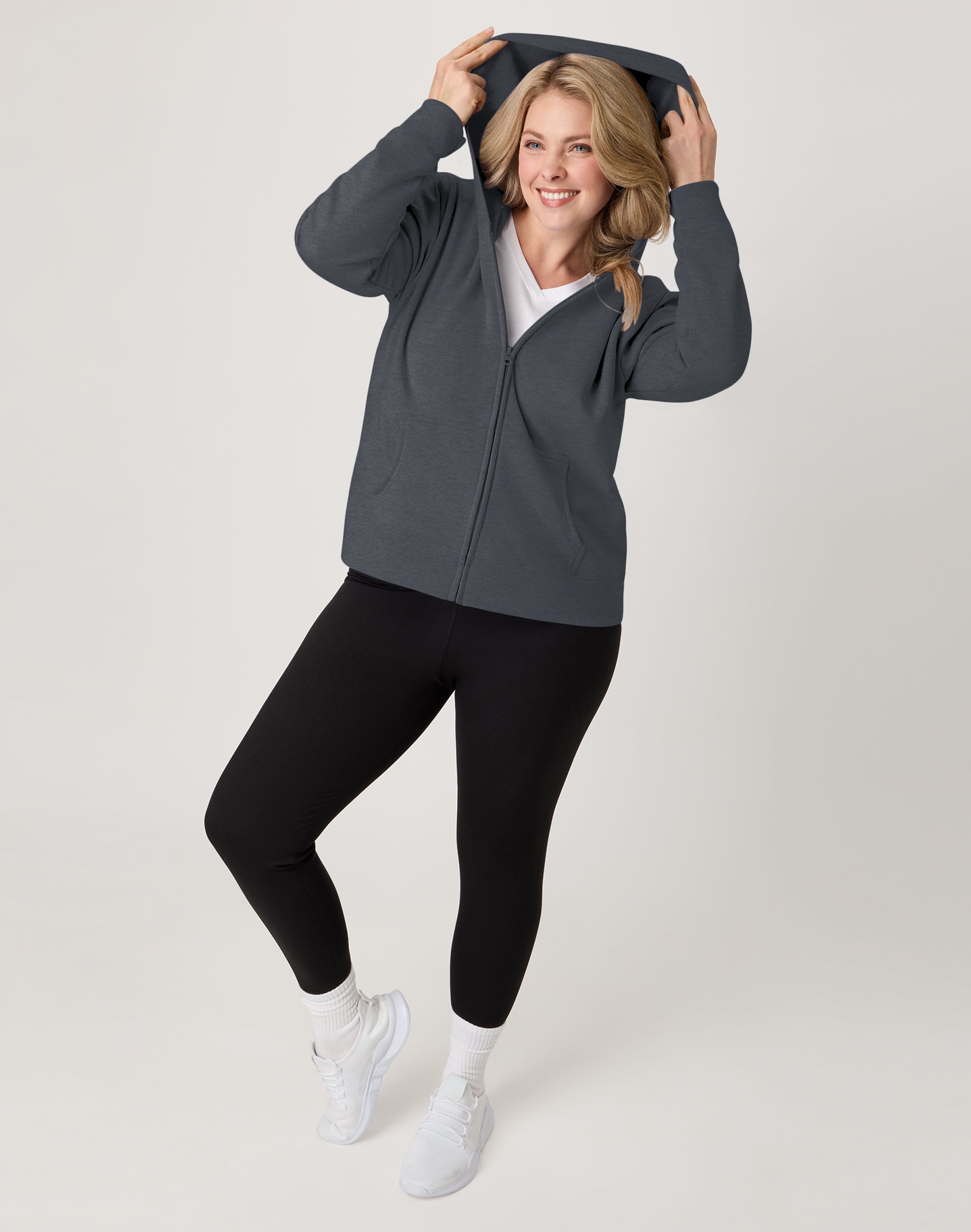 Hanes EcoSmart Women's Full-Zip Fleece Hoodie, Slate Heather photo 4
