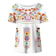 thumbnail image 4 of Nmnitkp Women's Mexican Shirts Crew Neck Casual Summer Blouse, Boho Embroidered Peasant Tops Short Sleeve Shirts Casual Blouse Loose Tunics Blouses, 4 of 5