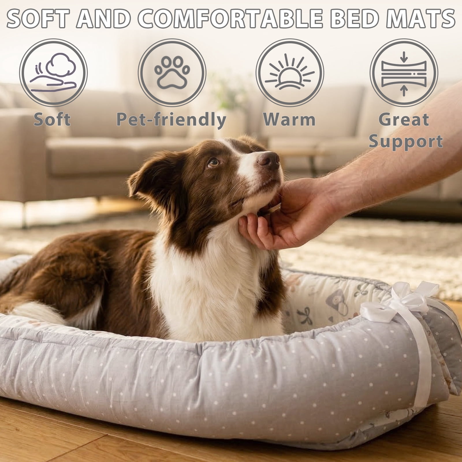 Dog Bed and Cat Bed - 100% Cotton with Foam Pet Bed for Small and Large Dogs-Grey