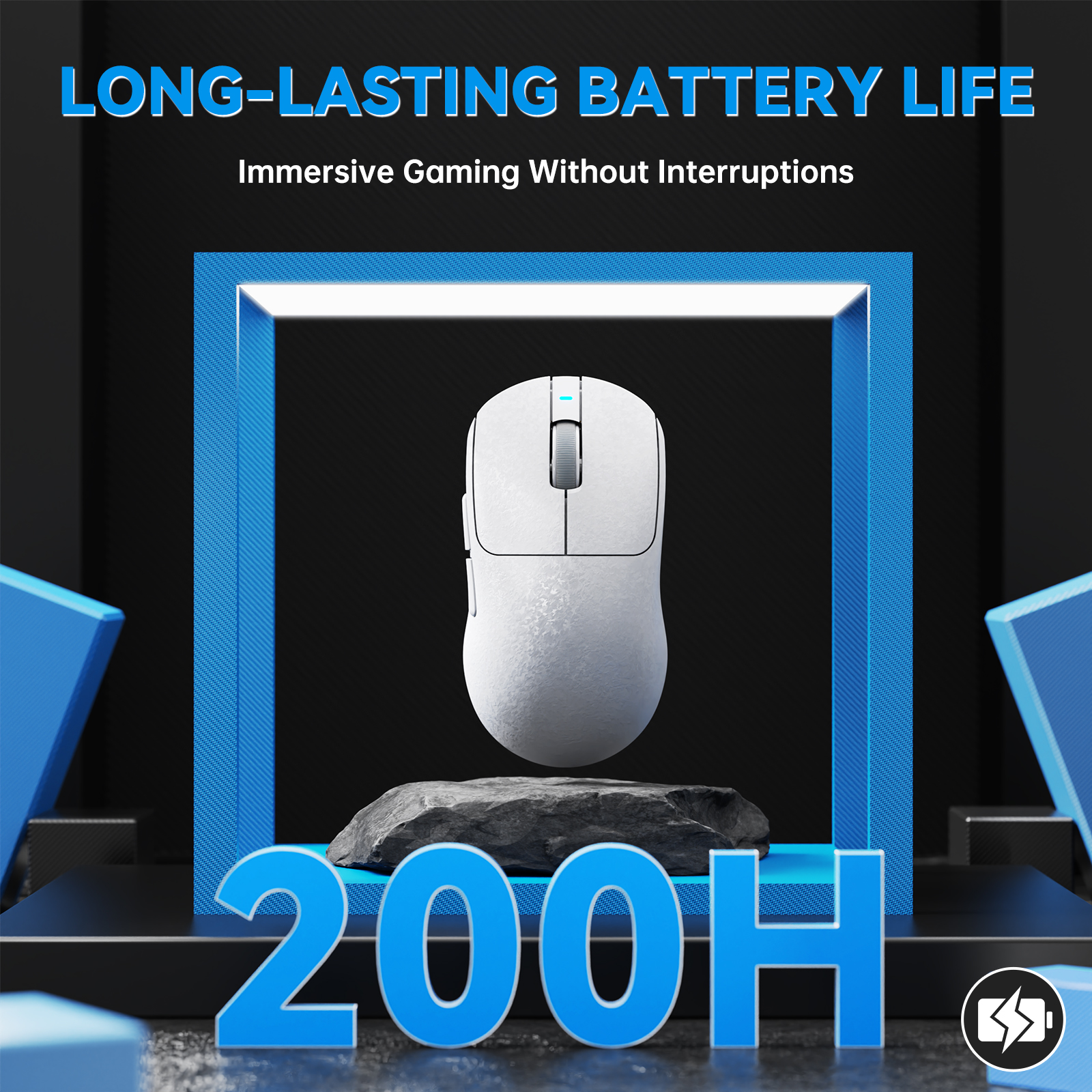 Ajazz AJ199 Wireless Gaming Mouse Ultra-Lightweight 55g Tri-Mode Connection 24000 DPI PAW3311 Sensor Carbon Fiber Shell 500mAh Battery 1K Polling Rate Durable & Anti-Slip Design Black