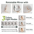 thumbnail image 3 of New White Vanity Desk with 360° Rotated Mirror and Adjustable Lights, Girls Makeup Vanity Table with Storage Chair and Side Cabinet with Waveform Glass Doors, Dressing Table with Drawer for Bedroom, 3 of 5