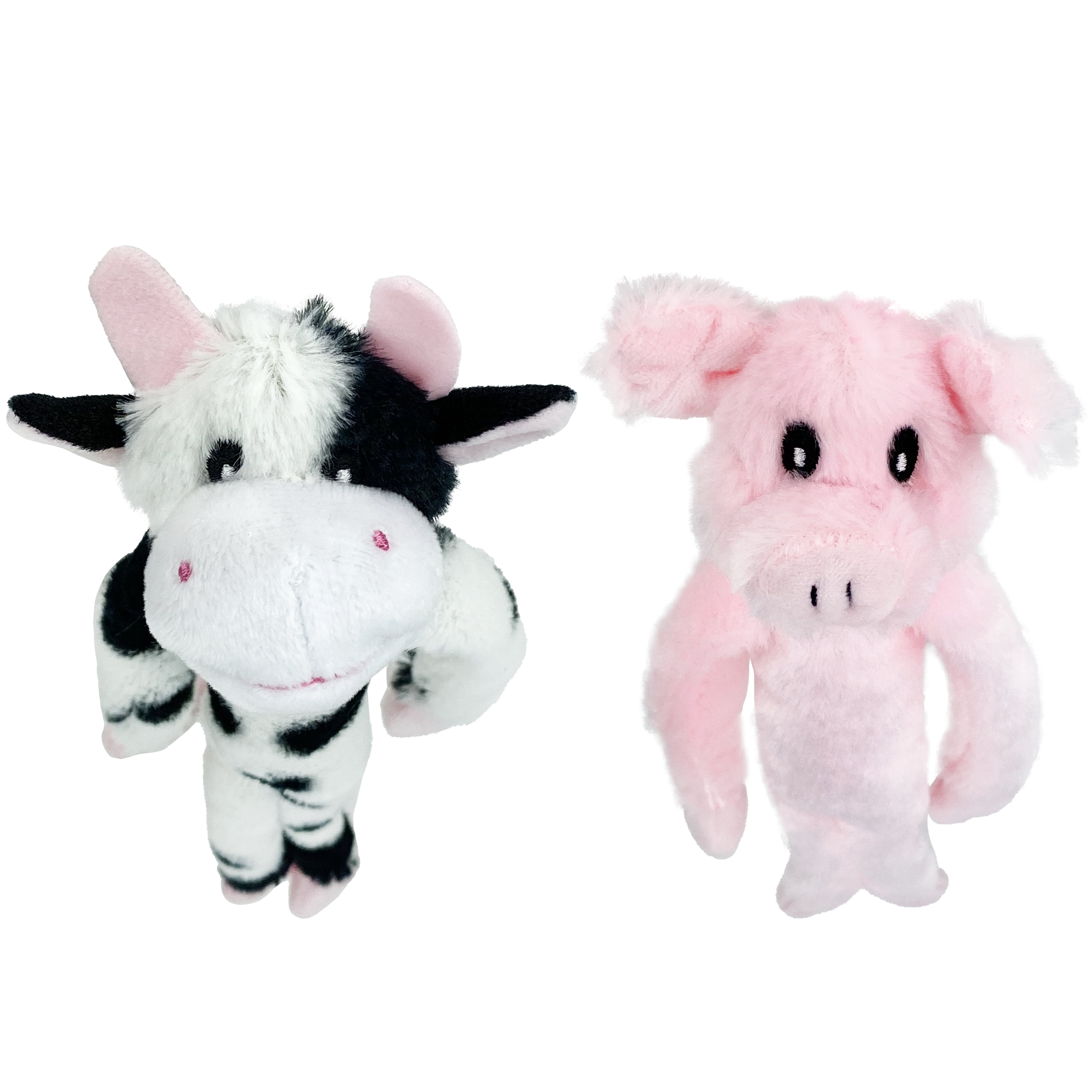 Multipet Plush Dangle Animals, 2 Pack, Plush Dog Toy, Cow and Pig with Squeaker