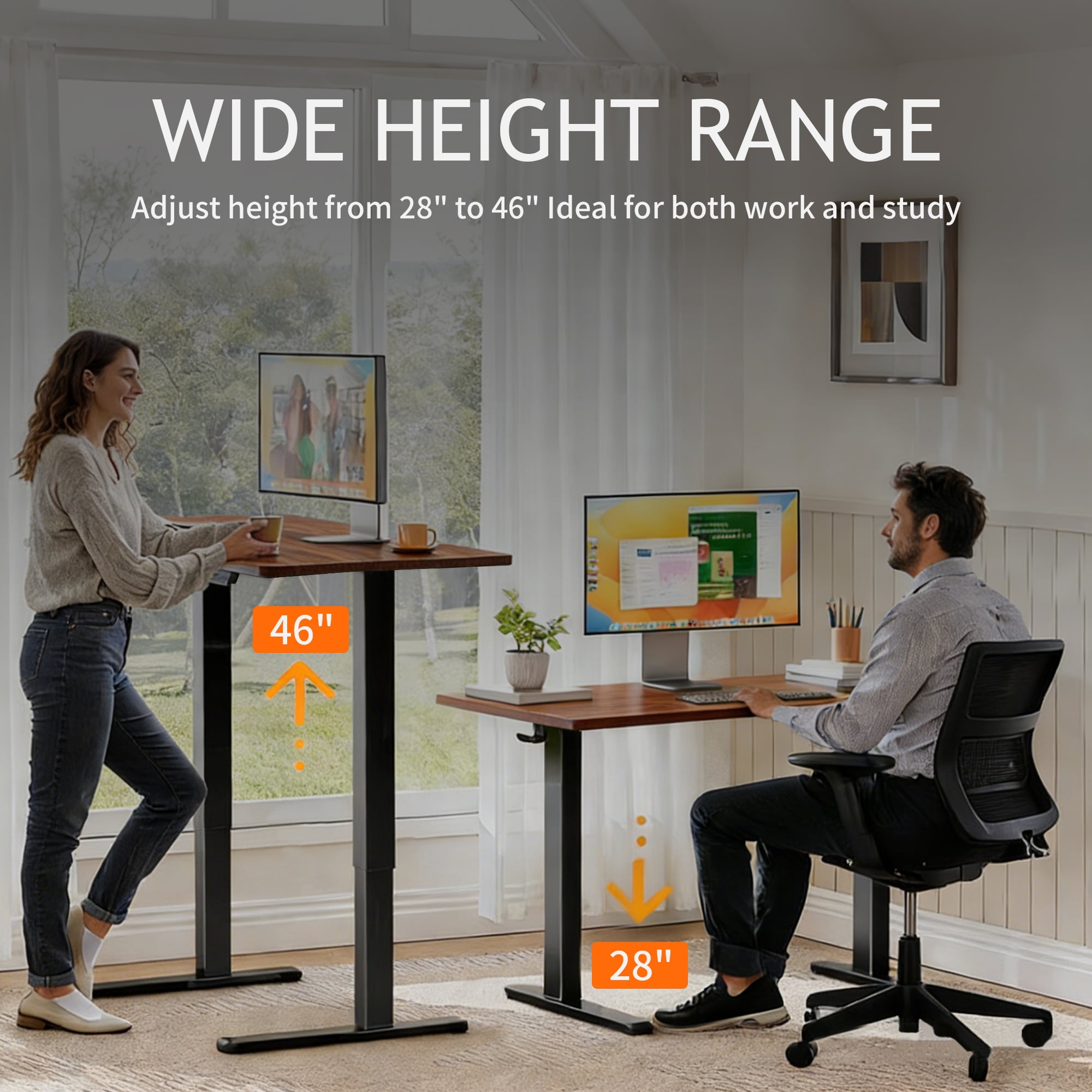 Tricora Electric Standing Desk, 48x 24 Inches Height Adjustable Desk, Sit and Stand Up, Ergonomic Rising Computer Table with Memory Preset, Dark Walnut