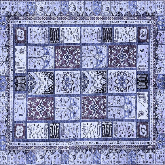 Ahgly Company Machine Washable Indoor Square Abstract Blue Modern Area Rugs, 3' Square