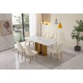 thumbnail image 2 of 71" Leavader White Sintered Stone Dining Table with U shape Gold Stainless Steel Base with 6 Dining Chairs, 2 of 8