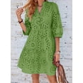 thumbnail image 3 of utcoco Women's 2026 Eyelet Lace Midi Dress V Neck Puff 3/4 Sleeve Button Tiered Sexy A Line Sun Dress, 3 of 6