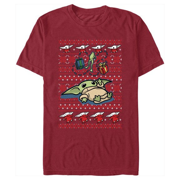 Men's Star Wars: The Mandalorian Christmas Grogu Sweater Print  Graphic Tee Cardinal 2X Large