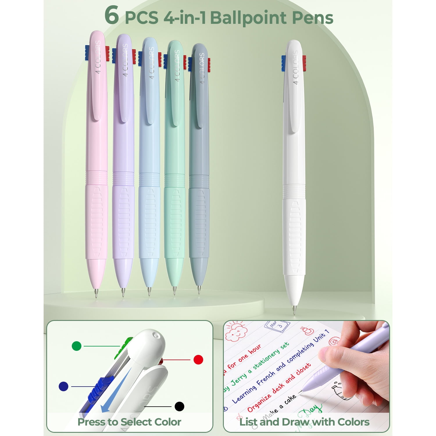 Four Candies 56 PCS Aesthetic Supplies with Pencil Case, 6 Multicolor Pen, 12 Pastel Highlighters, 5 Gel Pens Black Ink, 9 Mechanical Pencils for  Stationary Set Preppy Stuff (Green)