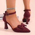 thumbnail image 4 of hoksml Women's Flock Bow Ankle Strap Heel Pumps, Pointed Toe Block Heel Shoes for Office and Party Wear, 4 of 9