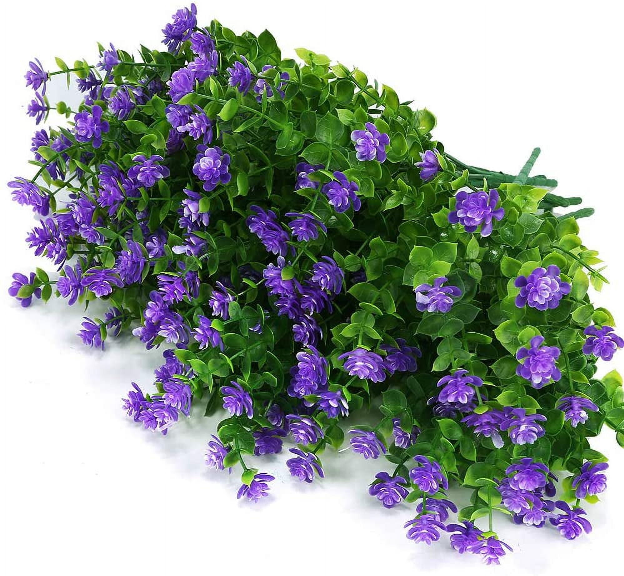 Sinhoon 24 Bundles Outdoor Artificial Flowers UV Resistant Fake Boxwood Plants, Faux Plastic Greenery for Indoor Outside Plants Garden Home Decor (Purple)