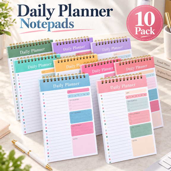 EIRON To‑Do List Daily Planner Notepad, 10‑Pack 5"x 8", 30 Sheets Task Note Pad for Office Work