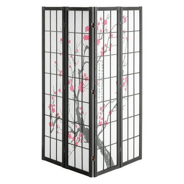 KFFKFF 4-Panel Japanese Room Divider Screen, Wooden Folding Privacy Screen for Indoor Use, Portable Partition for Room Separation and Decoration in Home, Office, Restaurant, and Bedroom