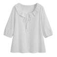 thumbnail image 5 of Vekome Womens Blouses 3/4 Sleeve Plus Size Pullover Tops Collared Casual Tee Shirts Solid Color Summer Blouses White L, 5 of 5