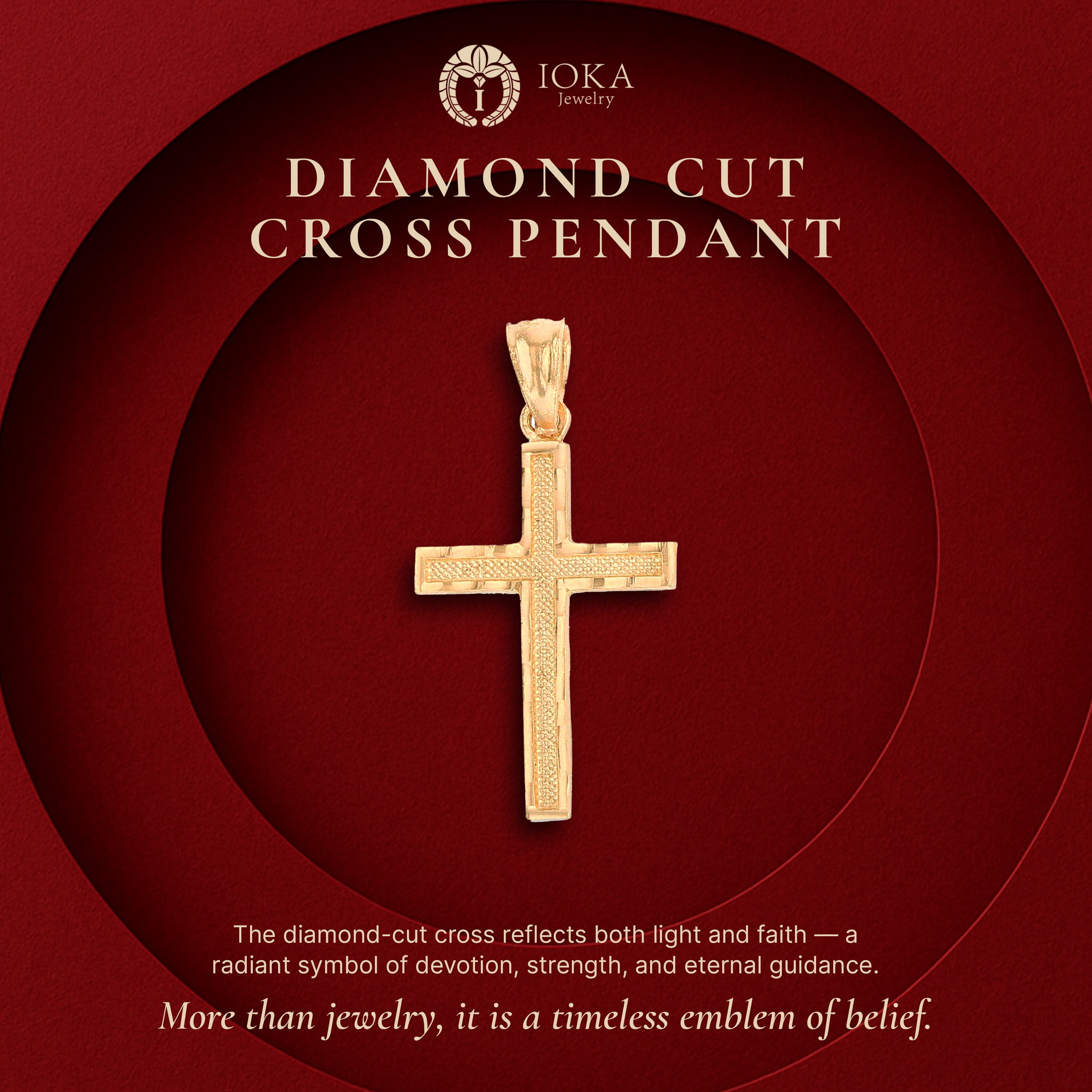 Ioka - 14K Yellow Gold Religious Cross Pendant Charm for Men and Women