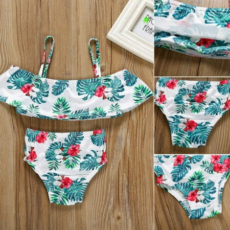 Bay Bikini Bottom 2PCS Baby Girls Bikinis Set Swimsuits Bathing Suit Floral Ruffle Tops Swim Bottom Swimwear ()