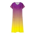thumbnail image 4 of SMihono Flowy Vacation Dress for Women Summer 2025 Trendy Gradient V Neck Casual Short Sleeve A-Line Beach Maxi Dresses Yellow XL, 4 of 5