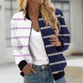 thumbnail image 2 of UTSJKR Women's Color Block Striped Print Bomber Jackets Long Sleeve Lightweight Zip Up Pockets Windbreaker Outwear 2024 Fall Fashion Loose Fit Daily Wear Streetwear Black S, 2 of 5